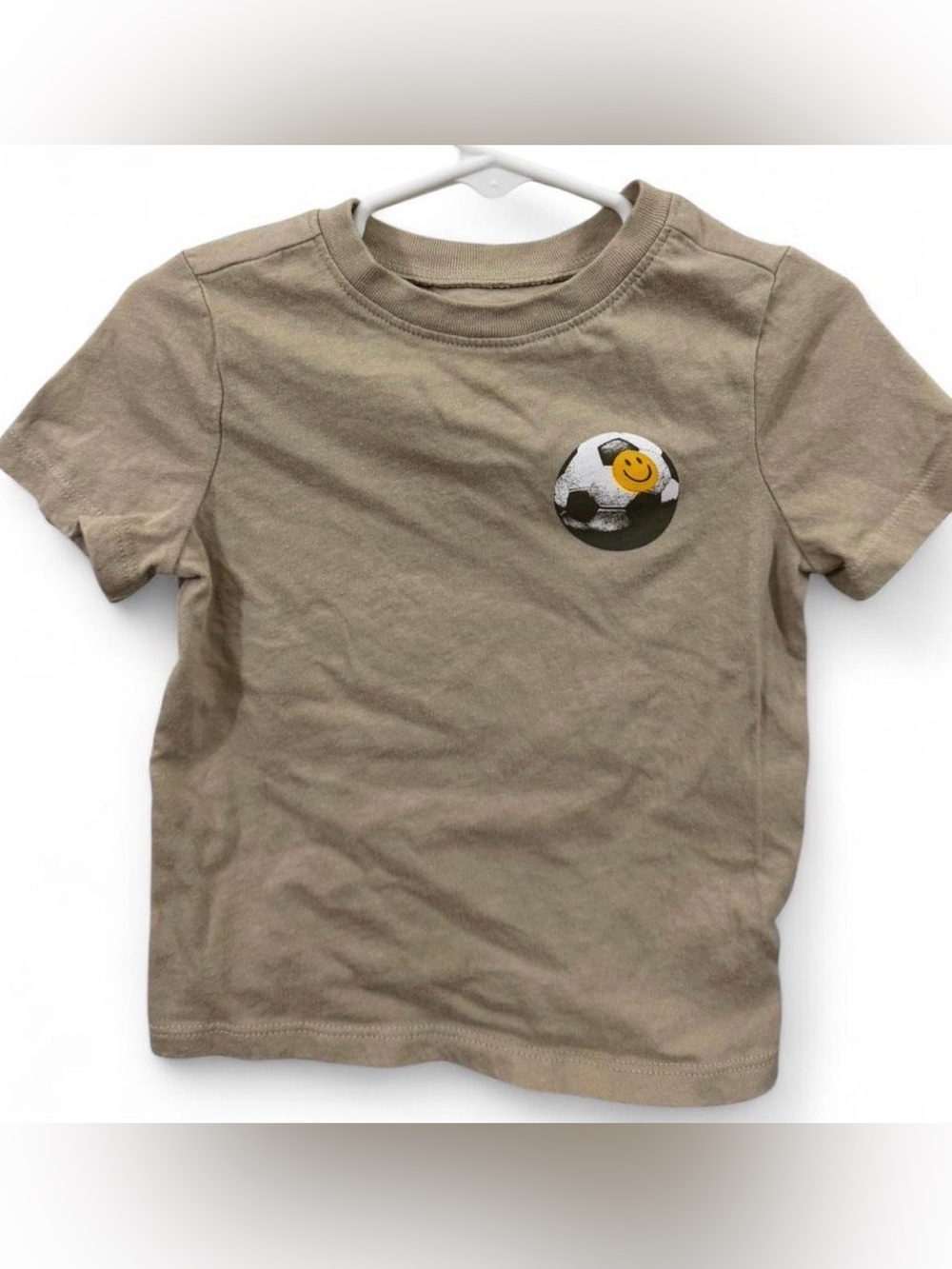 Kids Short Sleeve Soccer Smiley Graphic Tee - Tan